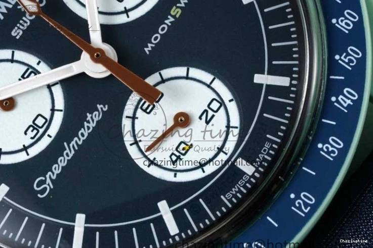 0305 SoftTouch Speedmaster Misson On Earth 1:1 Best Edition Blue Dial On Nylon Strap Quartz 7859